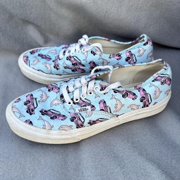 Vans Authentic Shoes‎ Size Mens 5.5 Womens 7 Blue Pink Car Dolphin Print Canvas